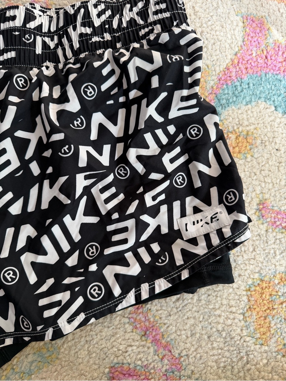 Nike Black & White All-Over Logo Athletic Shorts - Picture 2 of 4
